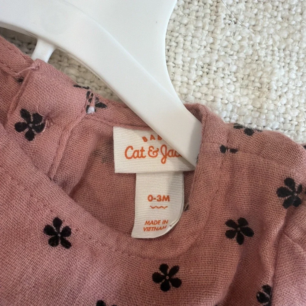NWT Baby Cat And Jack 2 pc. Pink With Flowers 100% Cotton 0-3 Mos.
